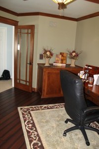 Master suite office area, added French doors, crown and base, and hardwood floors    